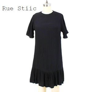 Rue Stiic Crinkle Textured Mini Dress Flutter Sleeve Round Neck Key-hole Tie S